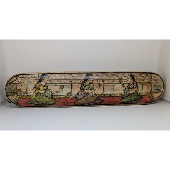 Vintage Indian Camel Bone Pen/Pencil Box Storage Hand Painted Female Figures - Picture 5 of 9